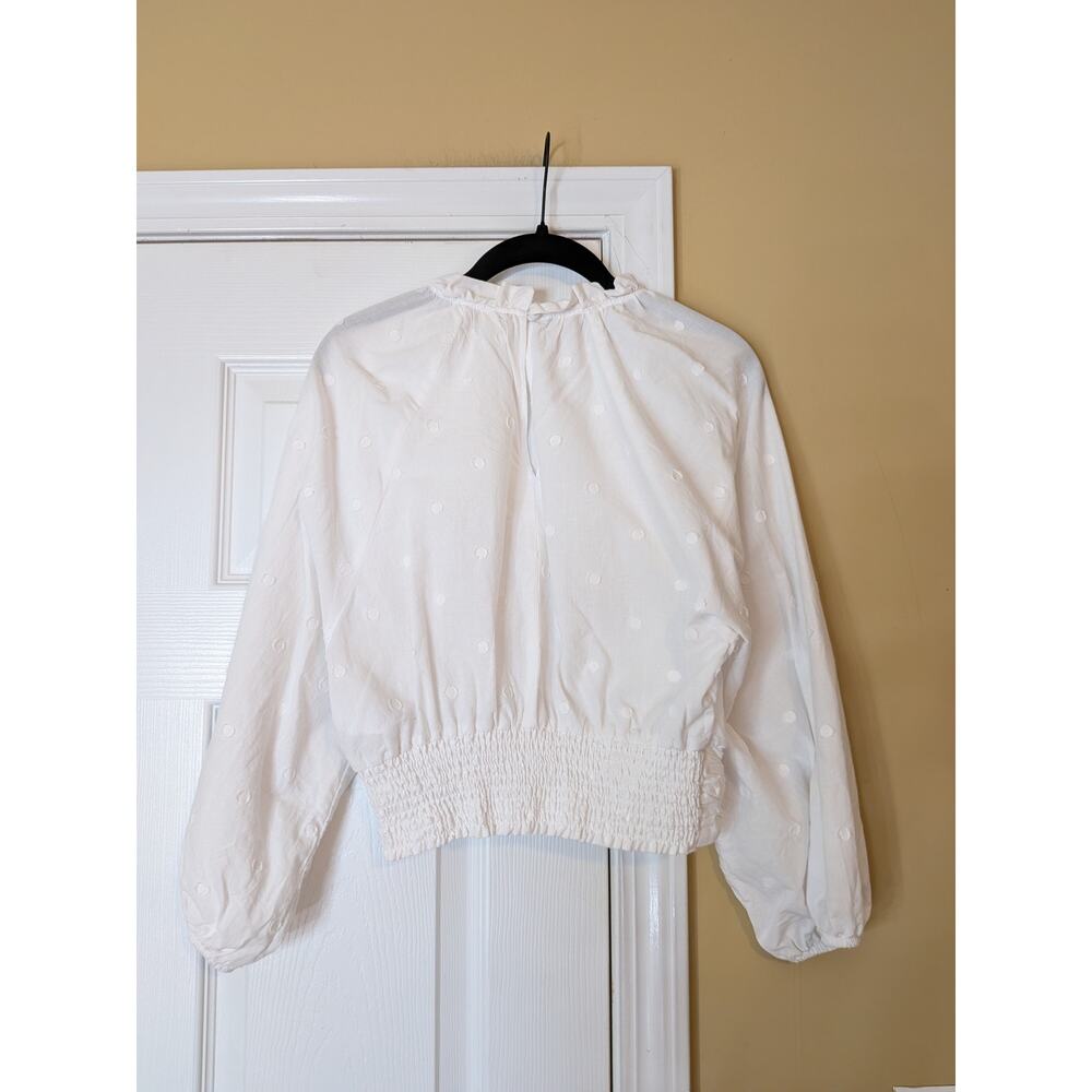 Maeve by Anthropologie White Textured Balloon Sleeve Blouse Size 0 Cropped - Picture 6 of 8